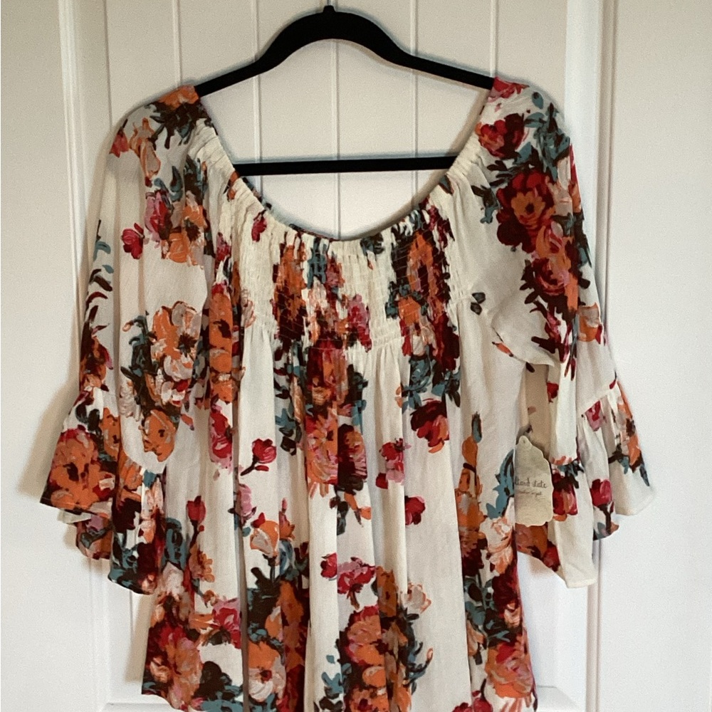 Altar'd State Floral Blouse - Cream and ORANGE